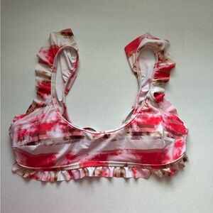 Aerie Pink and Brown Ruffle Bikini Top
